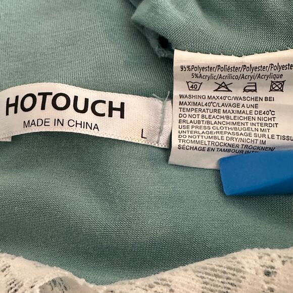 Slip Dress Chemise Sz Large Teal Blue Green Lace Trim Babydoll Coquette Siren - Picture 6 of 6